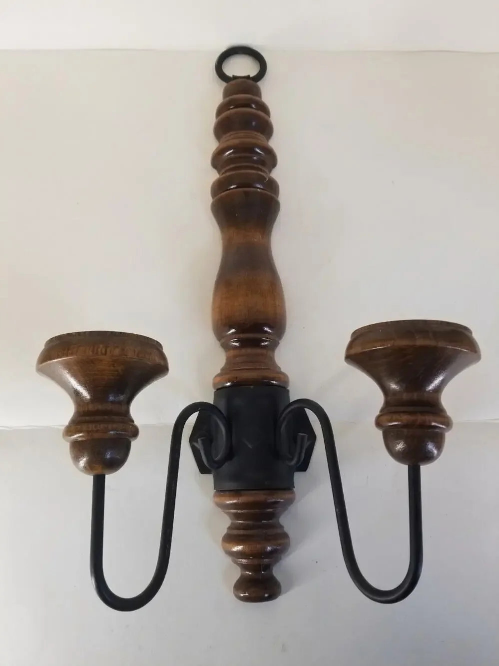 Vtg Home Interiors Wood Metal Double Candle Holder Wall Sconce